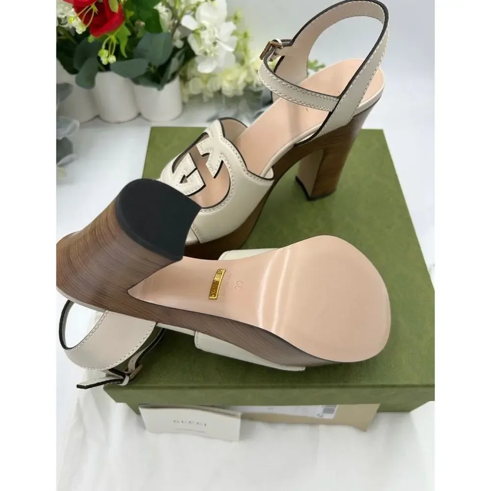 Women's Gucci interlocking GG leather platform sandals size 39 made in Italy